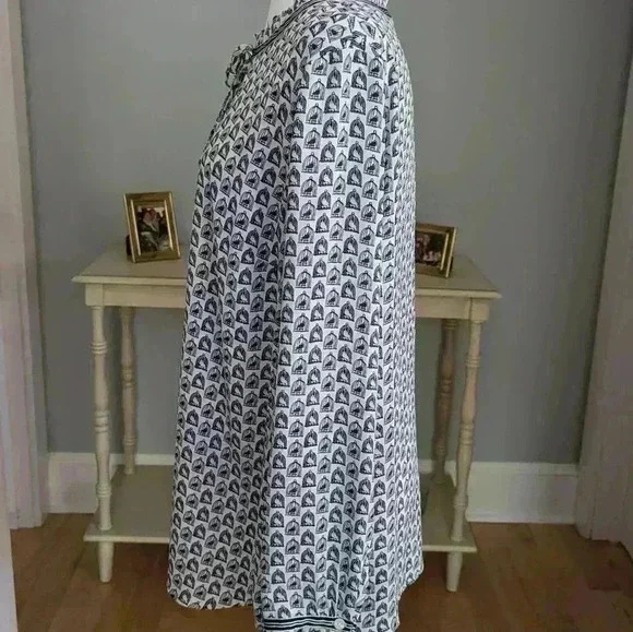 Talbots Blue White Birdcage Long Sleeve Blouse Size 1X - Picture 4 of 6